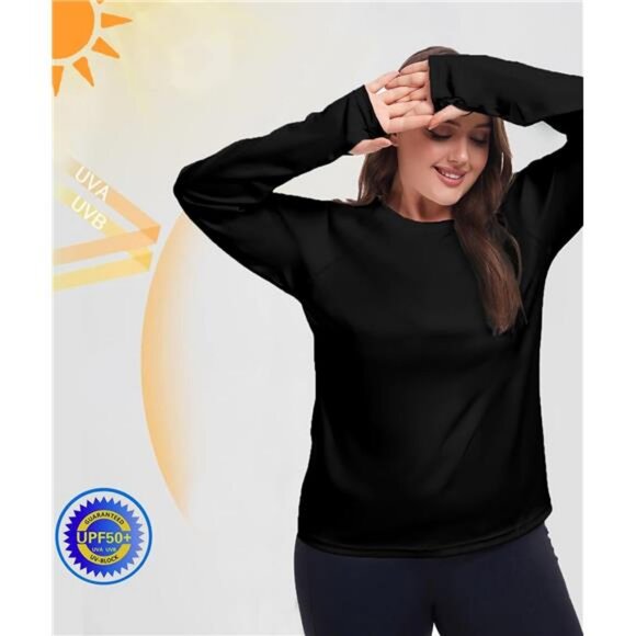 Soft UPF 50+ Plus Size Workout Shirt for Women Long Sleeves Moisture - Picture 4 of 7
